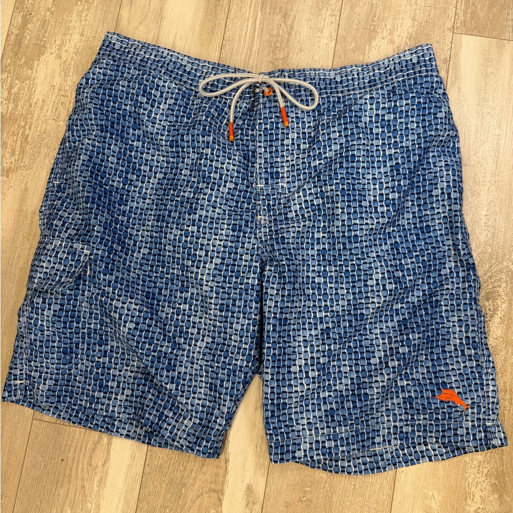 Tommy Bahama Blue and White Patterned Board Shorts